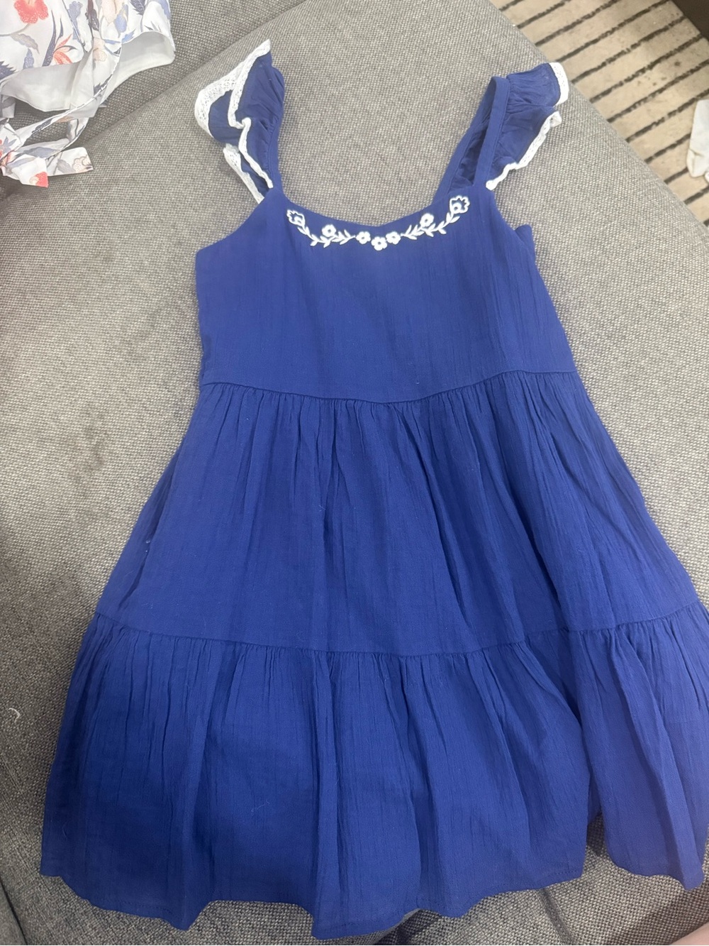 Janie and Jack Girls Blue Ruffle-Sleeve Sundress with White Embroidery NWT